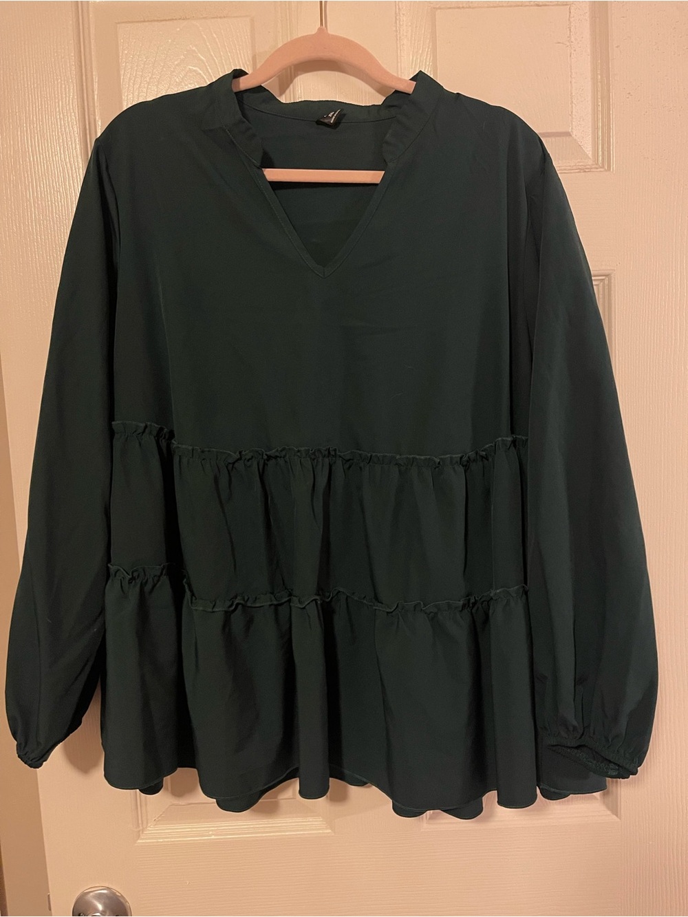 SHEIN Dark Green Tiered V-Neck Long Sleeve Blouse